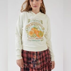 UO Future State Persimmon Shrunken Hoodie Sweatshirt, White, Medium, NWT